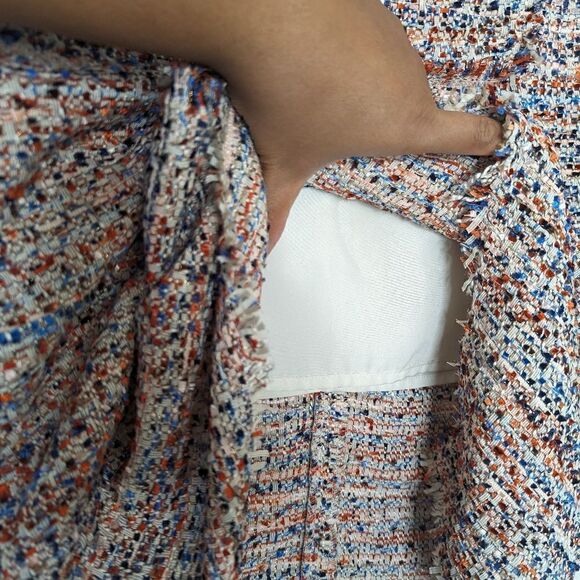 NWT H&M Textured Weave Wrap‎ Over Knee Length Skirt Red Blue Orange 6 - Picture 4 of 8